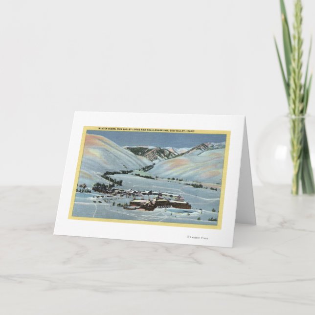Cartes Pour Fêtes Annuelles Sun Valley, identification - scène d'hiver, Sun (Devant)
