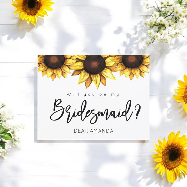 Cartes Pour Fêtes Annuelles Sunflower Be My Bridesmaid Yellow White Card (Créateur téléchargé)