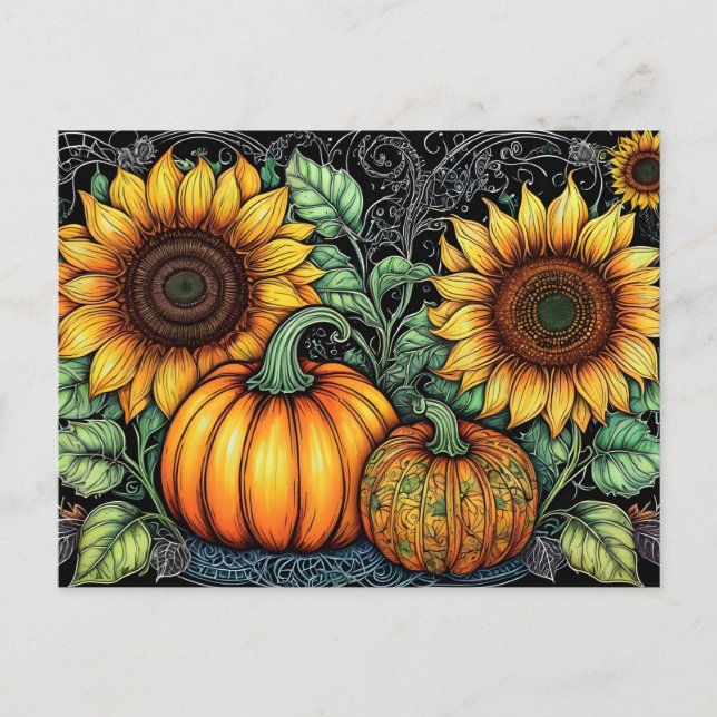 Cartes Pour Fêtes Annuelles Sunflower et Citrouille d'automne (Devant)