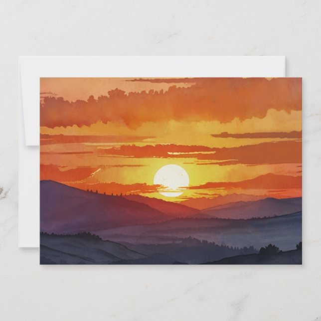 Cartes Pour Fêtes Annuelles Sunset Smoky Mountain Belle aquarelle Art (Devant)