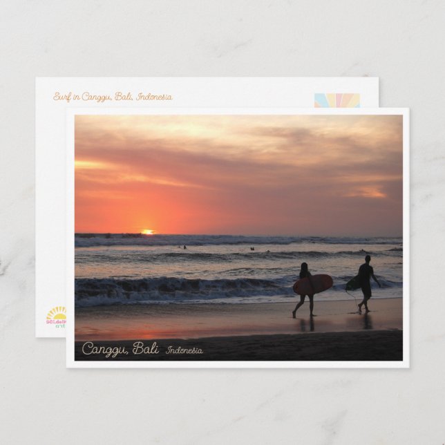 Cartes Pour Fêtes Annuelles Sunset Surf Beach Bali Indonesia Postcard (Devant / Derrière)