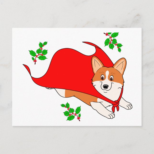 Cartes Pour Fêtes Annuelles Super Corgi de Noël avec Cape (Devant)