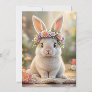 Cartes Pour Fêtes Annuelles Super cute bunny with a flower wreath on its head 