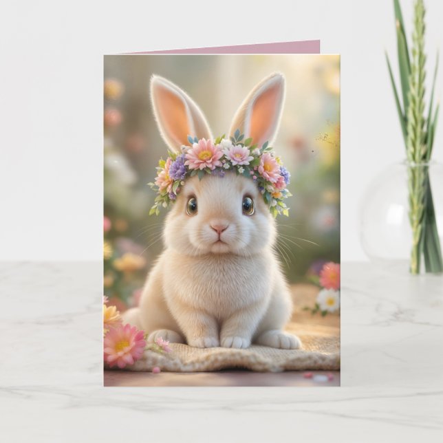 Cartes Pour Fêtes Annuelles Super cute bunny with a flower wreath on its head  (Devant)