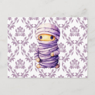 Cartes Pour Fêtes Annuelles Super Mignon Mummy en Damassé Violet et Blanc pour