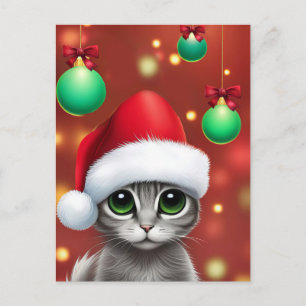 Cartes Pour Fêtes Annuelles Super mignon Noël gris Kitty