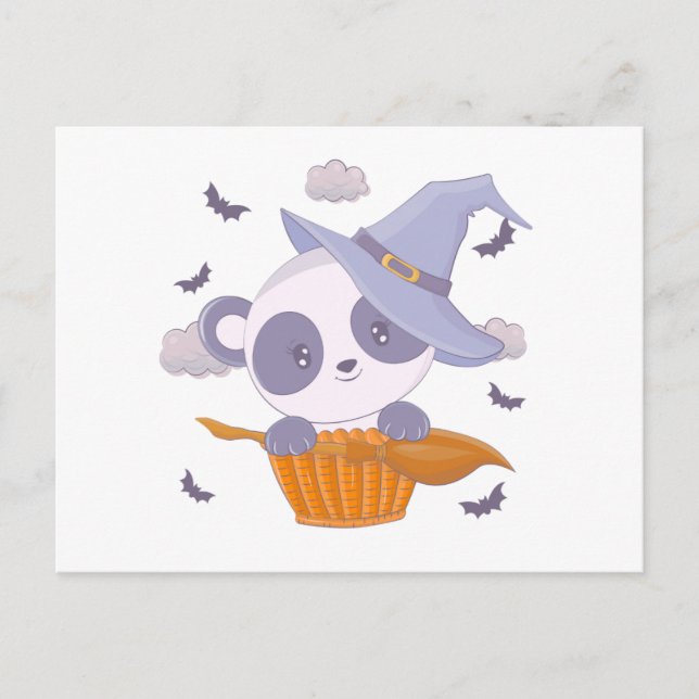 Cartes Pour Fêtes Annuelles Super mignonne Casquette de sorcières Panda et cha (Devant)