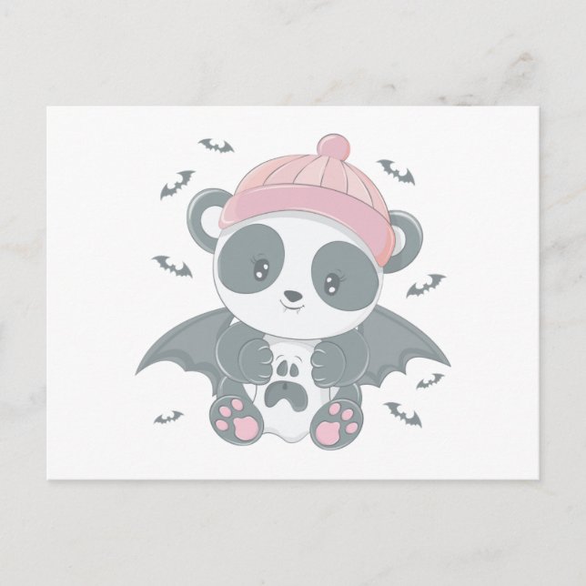 Cartes Pour Fêtes Annuelles Super mignonne Panda Vampire et Bats Halloween (Devant)