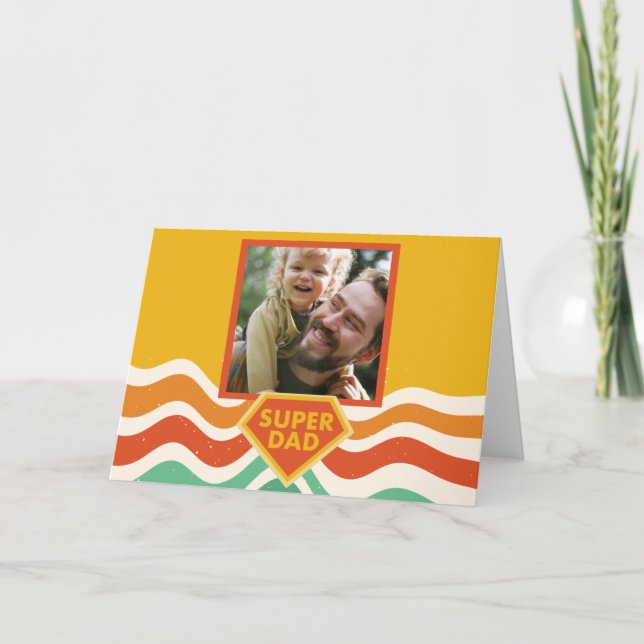 Cartes Pour Fêtes Annuelles Super Papa photo personnalisée avec ondes rétro (Devant)