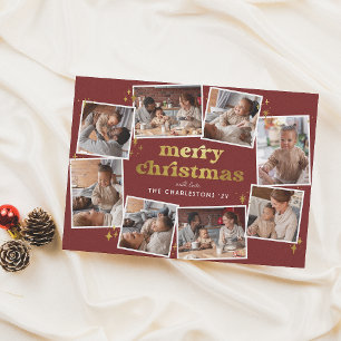 Cartes Pour Fêtes Annuelles Super Rouge & Or Joyeux Noël 8 Photo Collage