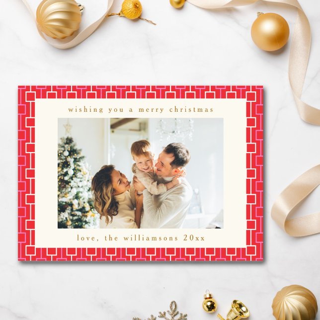 Cartes Pour Fêtes Annuelles Super rouge rose rétro mignon deux photos Noël (Créateur téléchargé)