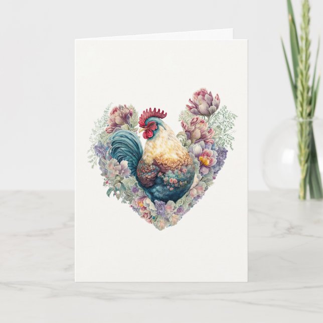 Cartes Pour Fêtes Annuelles Superbe coq de fleurs pour la Saint Valentin (Devant)