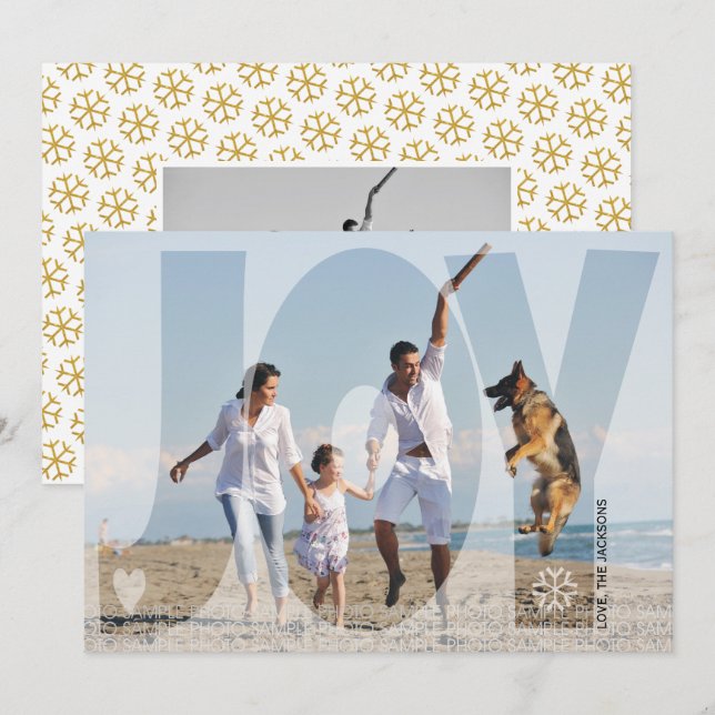 Cartes Pour Fêtes Annuelles Superficie joie Noël or parties scintillant neige  (Devant / Derrière)