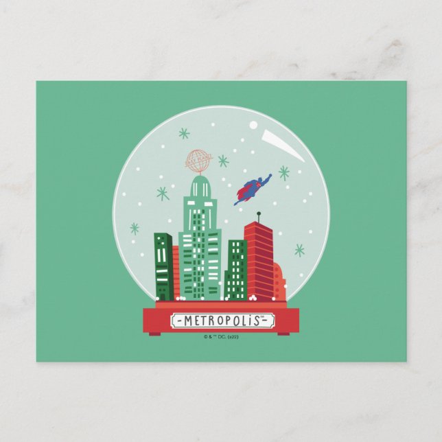 Cartes Pour Fêtes Annuelles Superman Metropolis Snow Globe Graphic (Devant)