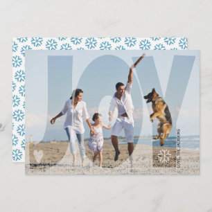 Cartes Pour Fêtes Annuelles Superposer joie Noël turquoise photo flocon de nei