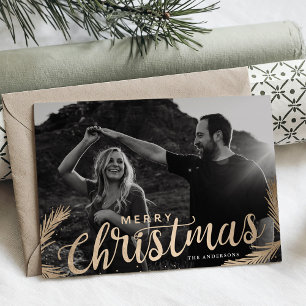 Cartes Pour Fêtes Annuelles Superposition de script de Joyeux Noël de branches