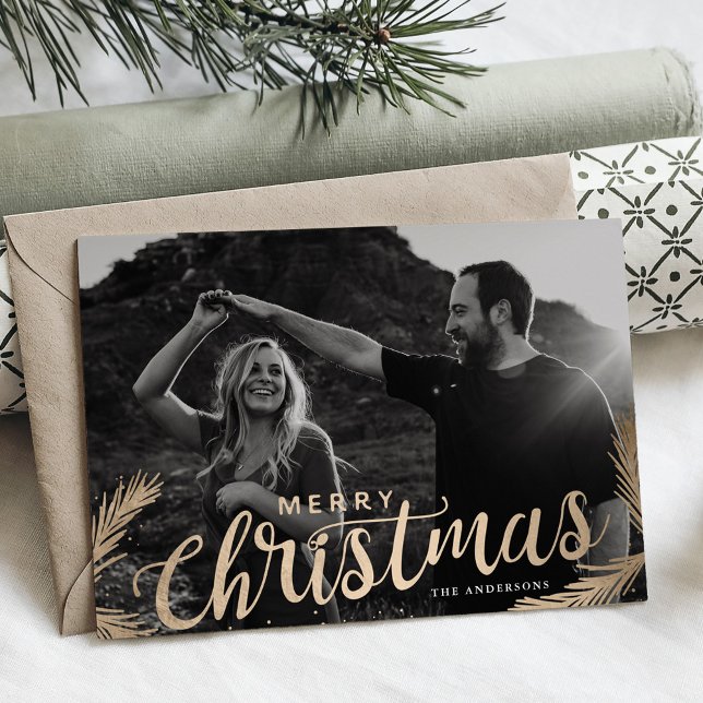 Cartes Pour Fêtes Annuelles Superposition de script de Joyeux Noël de branches (Créateur téléchargé)