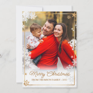 Cartes Pour Fêtes Annuelles Superposition élégante de Noël Photo Flocon de nei