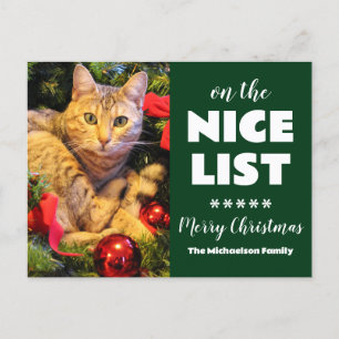 Cartes Pour Fêtes Annuelles Sur la belle liste de Noël Chat Pet Photo