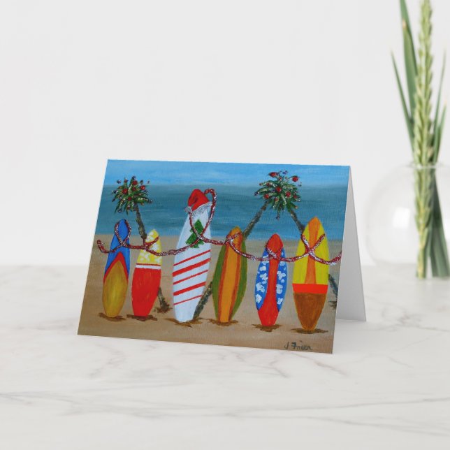 Cartes Pour Fêtes Annuelles Surf de Noël (Devant)