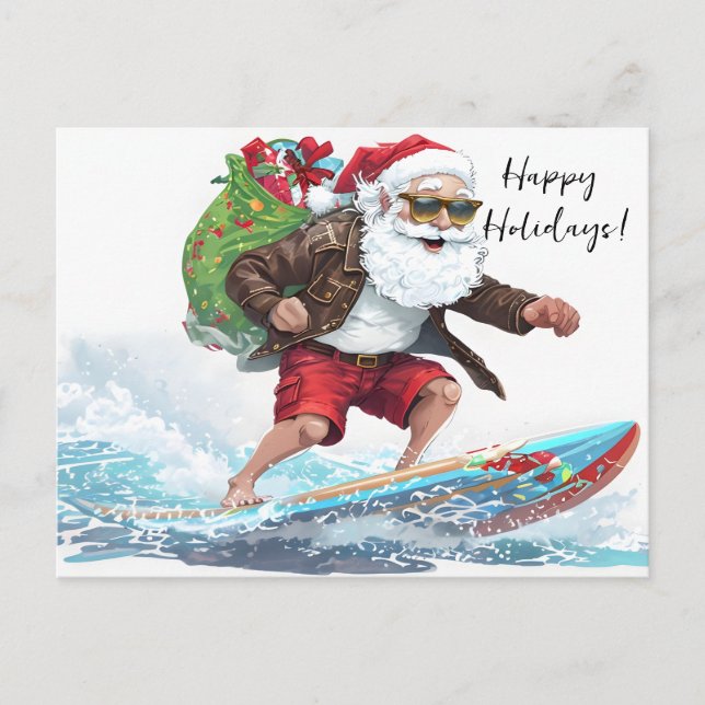 Cartes Pour Fêtes Annuelles Surf Père Noël (Devant)