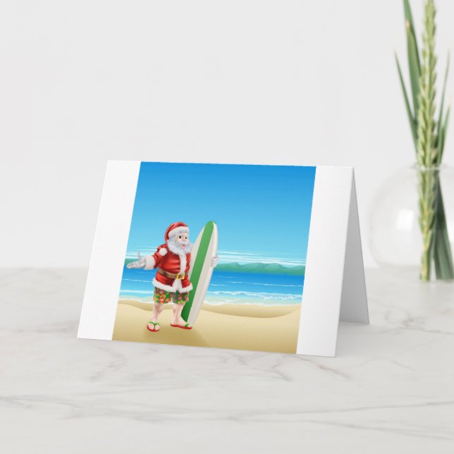 Cartes Pour Fêtes Annuelles Surf Père Noël sur la plage (Devant)