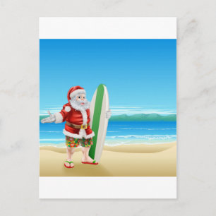 Cartes Pour Fêtes Annuelles Surf Père Noël sur la plage