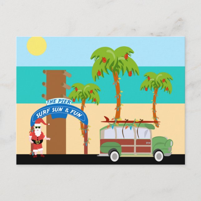 Cartes Pour Fêtes Annuelles Surfer de Noël (Devant)