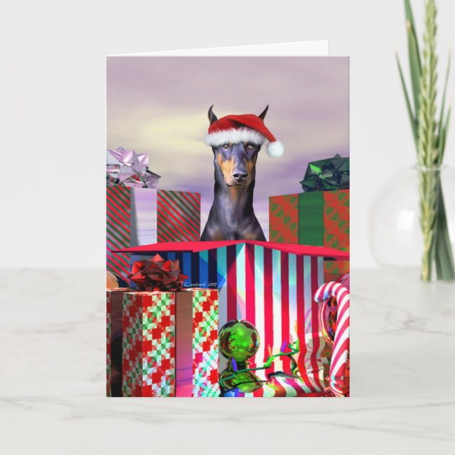 Cartes Pour Fêtes Annuelles Surprise de Noël de dobermann (Devant)