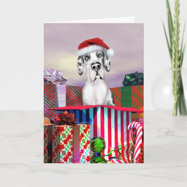Cartes Pour Fêtes Annuelles Surprise Harle UC de Noël de great dane (Devant)