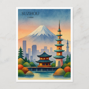 Cartes Pour Fêtes Annuelles Suzhou Chine Aquarelle Voyage Souvenir
