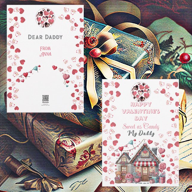 Cartes Pour Fêtes Annuelles Sweet As Candy Mon papa Aimant Coeur Saint Valenti (Sweet As Candy My Daddy Loving Heart Valentine Day Holiday Card)