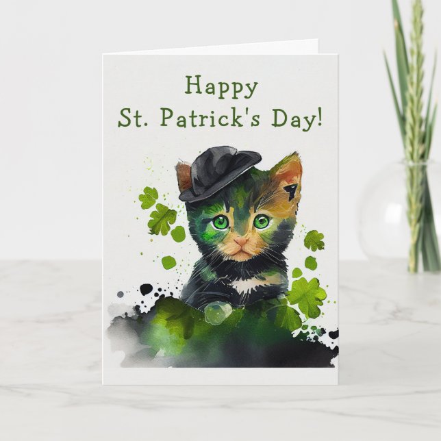 Cartes Pour Fêtes Annuelles Sweet Black Kitten le jour de la Saint-Patrick (Devant)