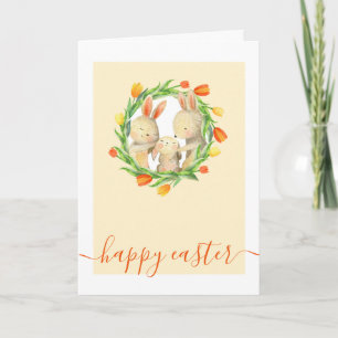Cartes Pour Fêtes Annuelles Sweet Bunny Pâques Famille Et Fleur Wreath