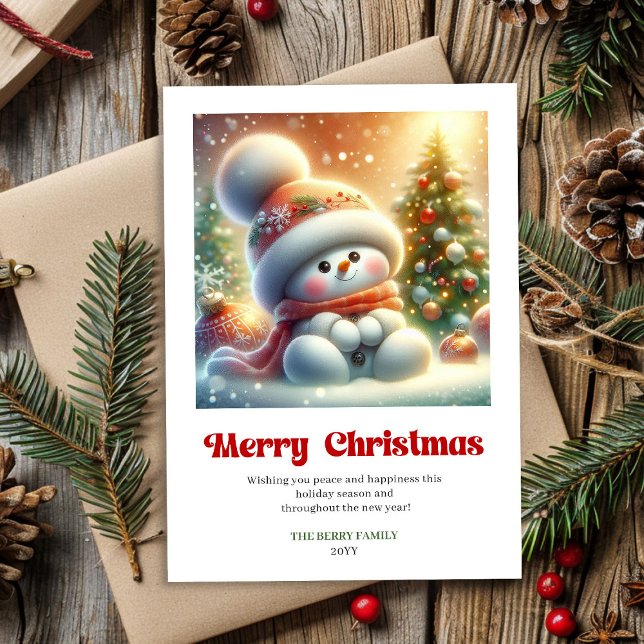 Cartes Pour Fêtes Annuelles Sweet cartoon snowman festive red green gold card (Sweet cartoon snowman festive red green gold digital)