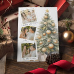 Cartes Pour Fêtes Annuelles Sweet Christmas Tree Photo Collage<br><div class="desc">Trésors la joie de Noël avec ces cartes de Noël uniques ! Chacun célèbre la tradition des portraits de famille avec une touche moderne : trois de vos photos bien-aimées, un charmant arbre de Noël aquarelle et des baubles d'or chic. Un modèle de salutation chaleureux s'intègre parfaitement au thème de...</div>