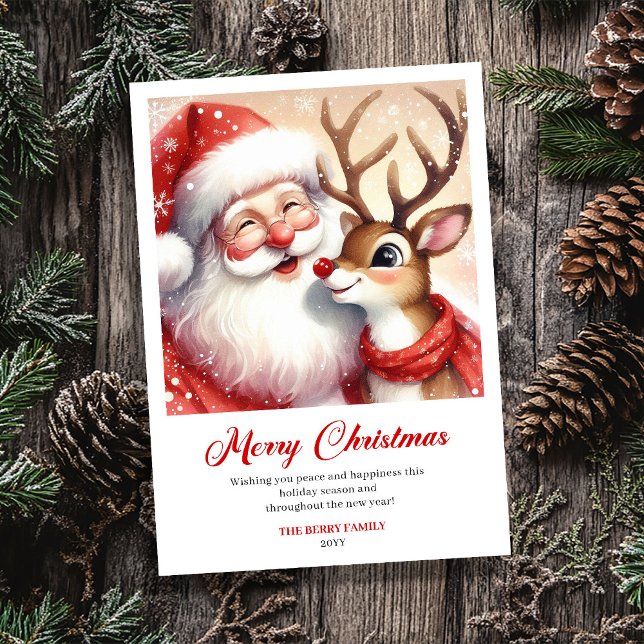 Cartes Pour Fêtes Annuelles Sweet Classic Santa With Rudolph Holiday Greeting  (Sweet Classic Santa With Rudolph Holiday Greeting Card)