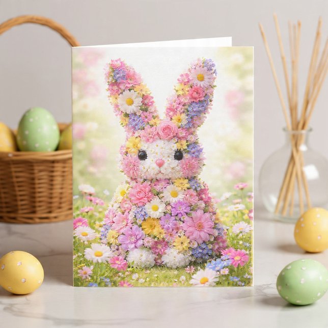 Cartes Pour Fêtes Annuelles Sweet Flower Bunny Rabbit Easter (Sweet Flower Bunny Rabbit Easter Holiday Card by Ricaso A cute bunny made in floral design. )