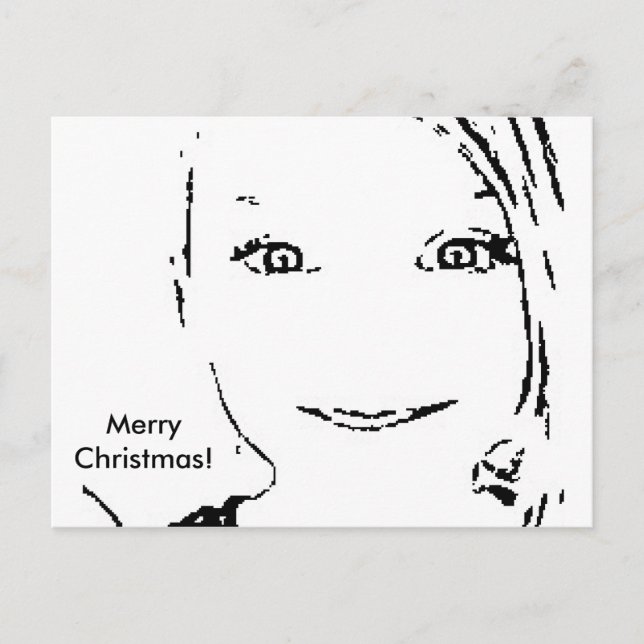 Cartes Pour Fêtes Annuelles Sweet Girl, Portrait noir blanc, Joyeux Noël (Devant)