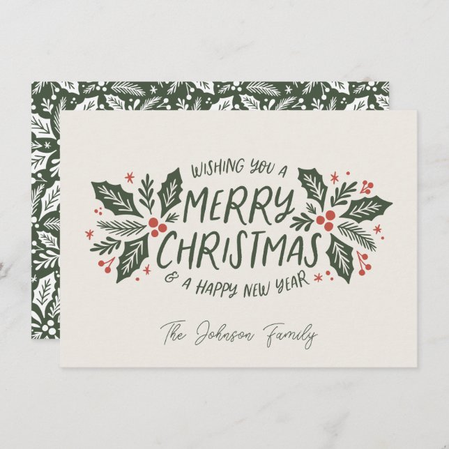 Cartes Pour Fêtes Annuelles Sweet Holly Berry Noël À feuillage persistant non  (Devant / Derrière)