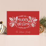 Cartes Pour Fêtes Annuelles Sweet Holly verdure Noël Rouge<br><div class="desc">Ce carte photo de vacances festif et chic présente un feuillage d'hiver d'origine dessiné à la main et une typographie de style sucré en rouge. Toutes les couleurs sont personnalisables.</div>