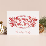 Cartes Pour Fêtes Annuelles Sweet Holly verdure Noël Rouge<br><div class="desc">Ce carte photo de vacances festif et chic présente un feuillage d'hiver d'origine dessiné à la main et une typographie de style sucré en rouge.</div>