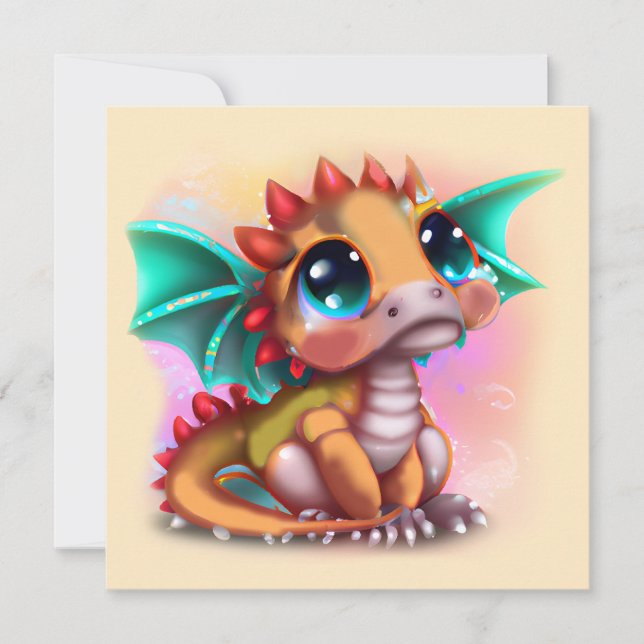 Cartes Pour Fêtes Annuelles Sweet Kawaii Baby Dragon (Devant)