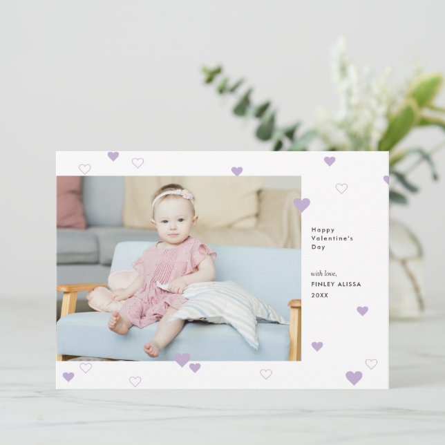 Cartes Pour Fêtes Annuelles Sweet Lilac Hearts Heureuse Sainte-Valentin Photo (Debout devant)