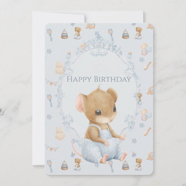 Cartes Pour Fêtes Annuelles Sweet Little Mouse Birthday Flat Holiday Card (Devant)