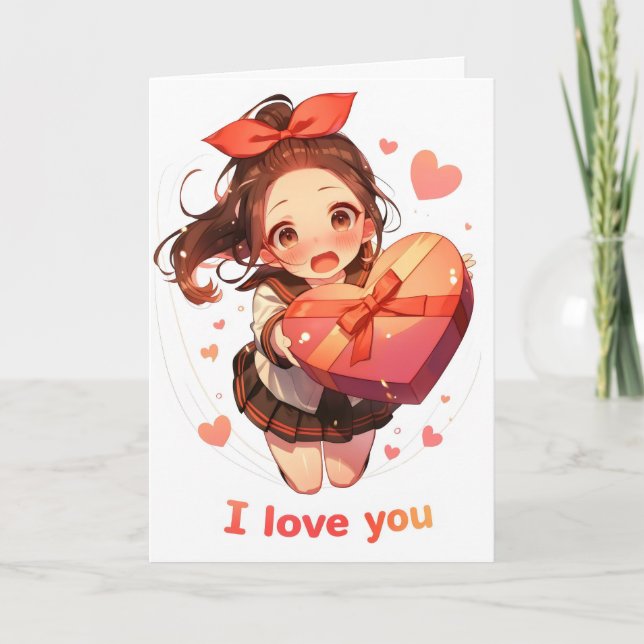 Cartes Pour Fêtes Annuelles Sweet Love Anime Girl (Devant)