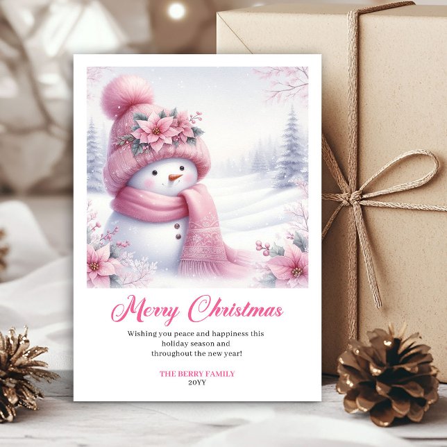 Cartes Pour Fêtes Annuelles Sweet pink snowman Christmas kids card editable  (Sweet pink snowman Christmas kids card editable design)