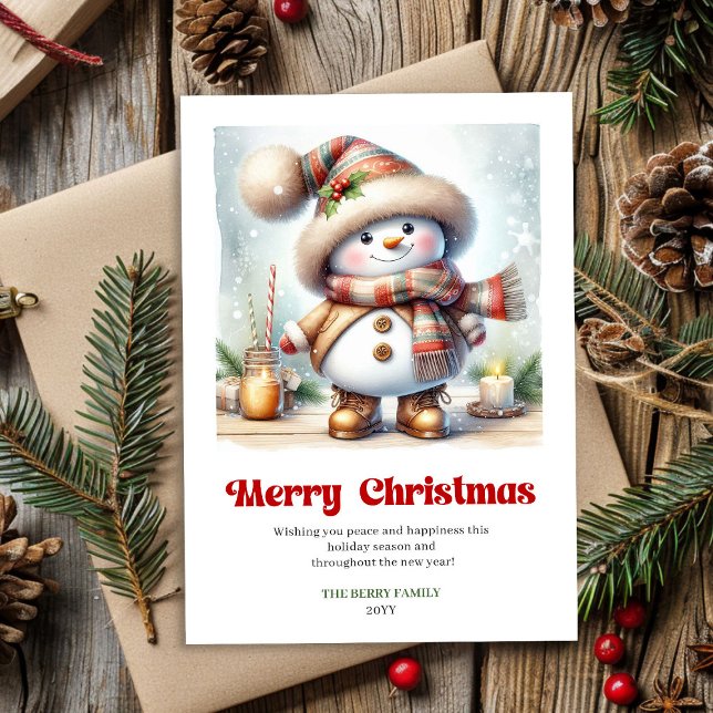 Cartes Pour Fêtes Annuelles Sweet printable Christmas snowman kids holiday  (Sweet printable Christmas snowman kids holiday card)