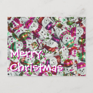 Cartes Pour Fêtes Annuelles Sweet Snowmen rose Joyeux Noël horizontal