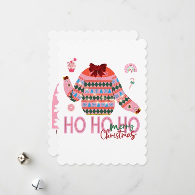Cartes Pour Fêtes Annuelles Sweet Traitements Filles Vilain Sweater de Noël (Devant/Arrière en situation)